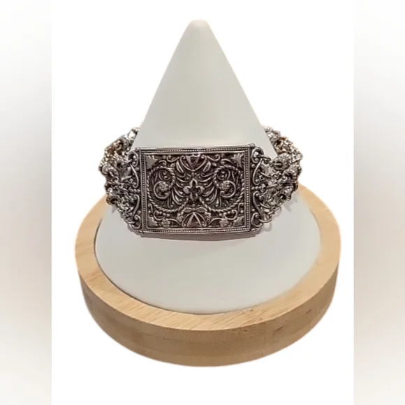 Brighton Silver Tone Multi Chain Bracelet with cross and floral design - Picture 1 of 7